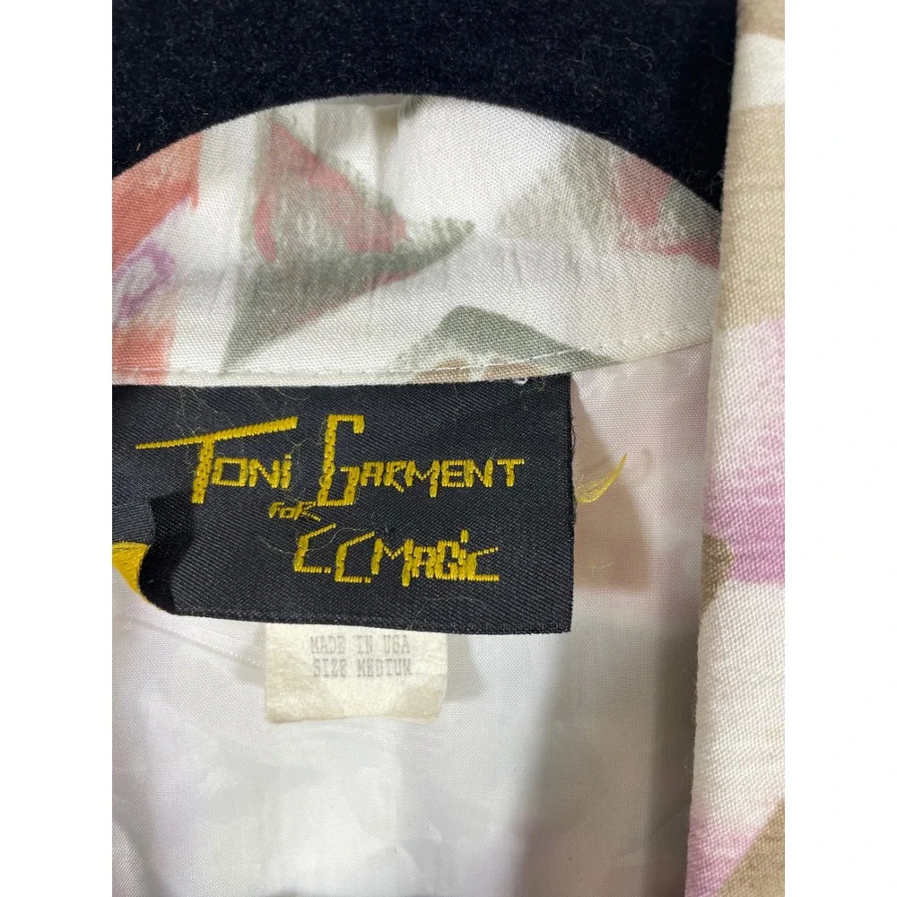 Toni Garment Women Blazer Abstract Print Vintage 80s Shoulder Pads Career Medium